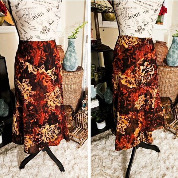 Vintage R.Q.T Rustic Floral Print Midi Skirt - Picture 2 of 15